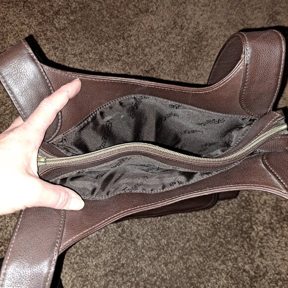 Vintage Fossil Leather Brown Purse #75082 With Double Straps & Lots of Storage - Picture 6 of 13